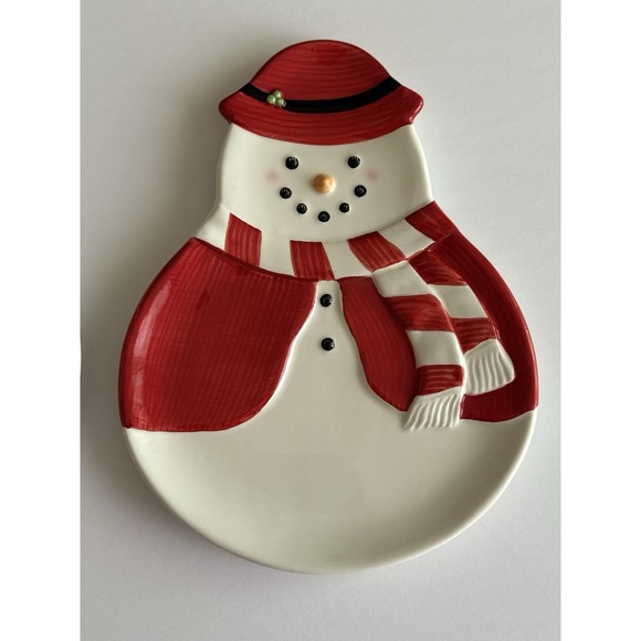 WILLIAM-SONOMA Ceramic Snowman/Snowmaid Appetizer/Dessert Plates - Set‎ of 2 - Picture 3 of 14